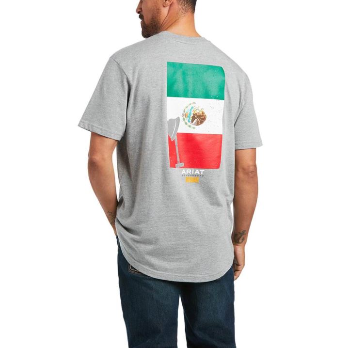 Ariat Rebar Cotton Strong Mexican Pride Grafične T-Shirt Sive | pzCLg8nF