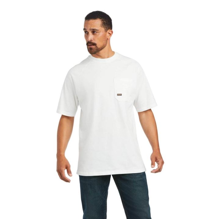 Ariat Rebar Cotton Strong T-Shirt Bele | 1pWUEXv8