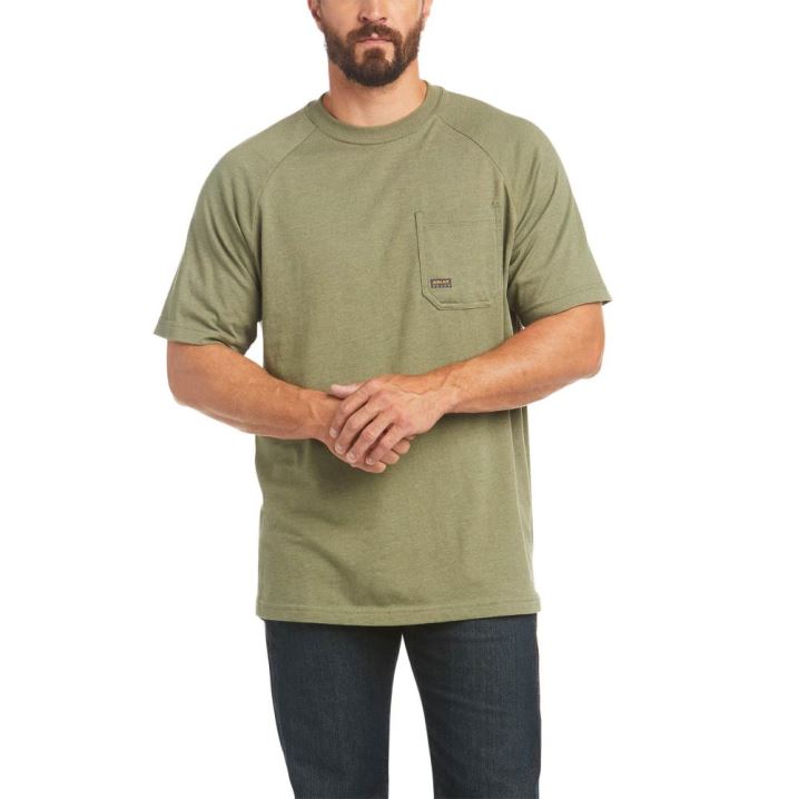 Ariat Rebar Cotton Strong T-Shirt Olivno Zelene | bxL5hcso