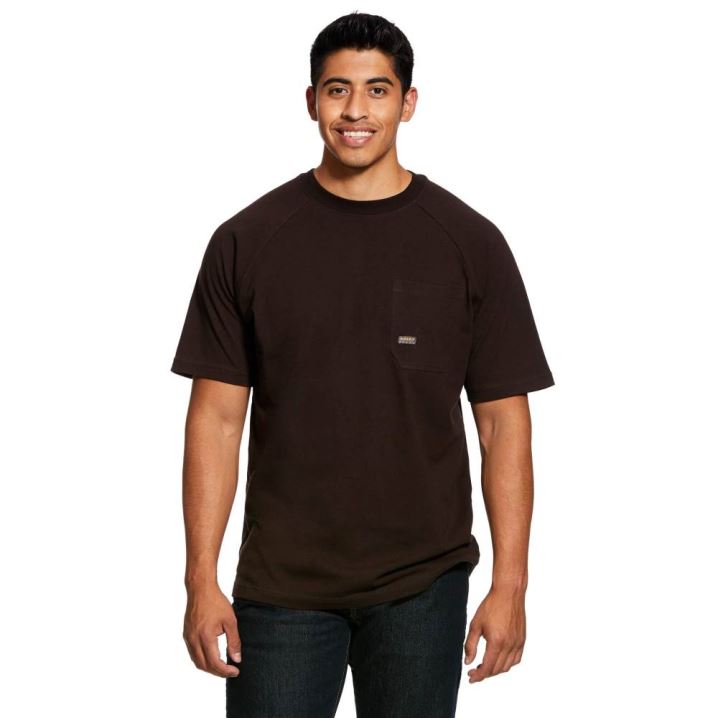 Ariat Rebar Cotton Strong T-Shirt Temno Rjave | PegfhL3a