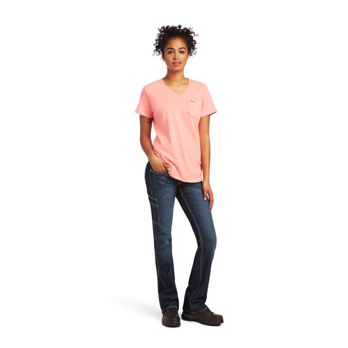 Ariat Rebar Cotton Strong V-Neck Top Summer Melon | lQjWawlB