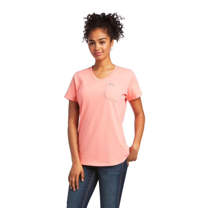 Ariat Rebar Cotton Strong V-Neck Top Summer Melon | lQjWawlB