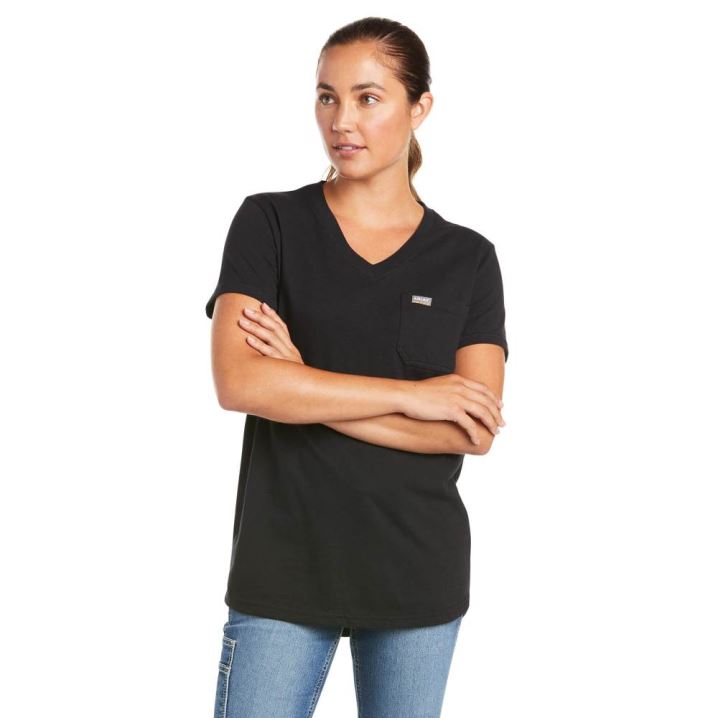 Ariat Rebar Cotton Strong V-Neck Top Črne | W2V6GdA8