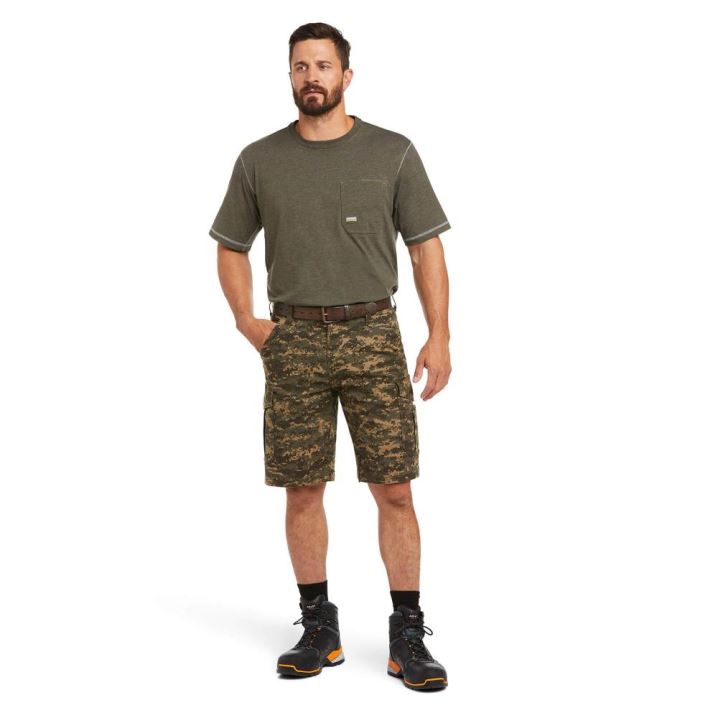 Ariat Rebar DuraStretch Made Tough Cargo Short Olivno Zelene Maskirni Vzorec | HuCnGfEc