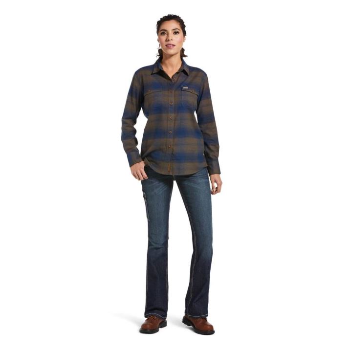 Ariat Rebar Flannel DuraStretch Work Shirt Temno Modre | bn9snuZm