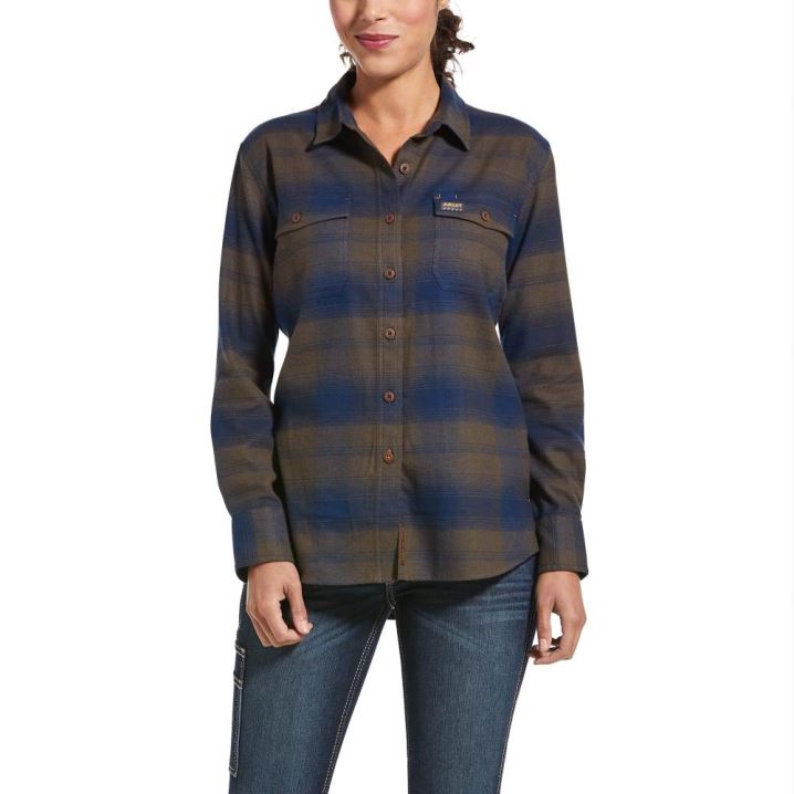 Ariat Rebar Flannel DuraStretch Work Shirt Temno Modre | bn9snuZm