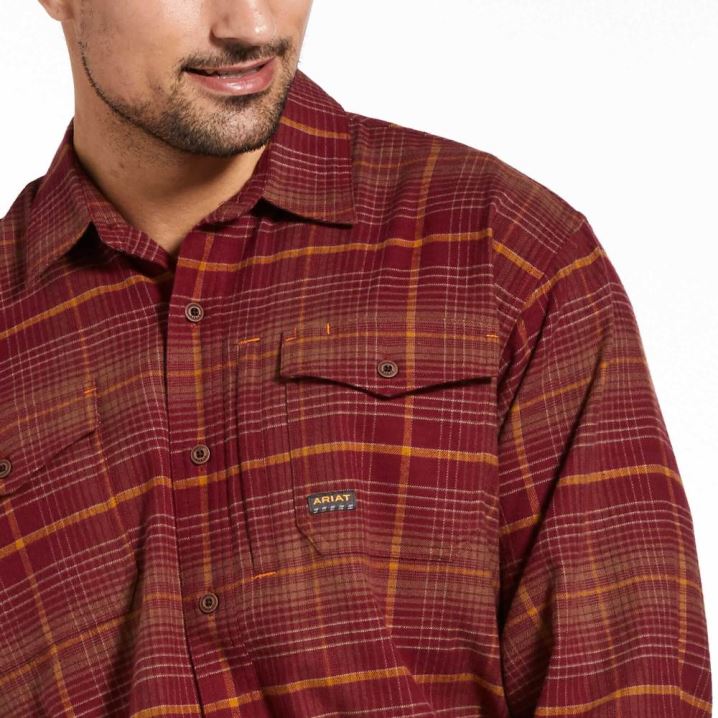 Ariat Rebar Flannel DuraStretch Work Shirt Temno Rdeče | eVWj3kJY