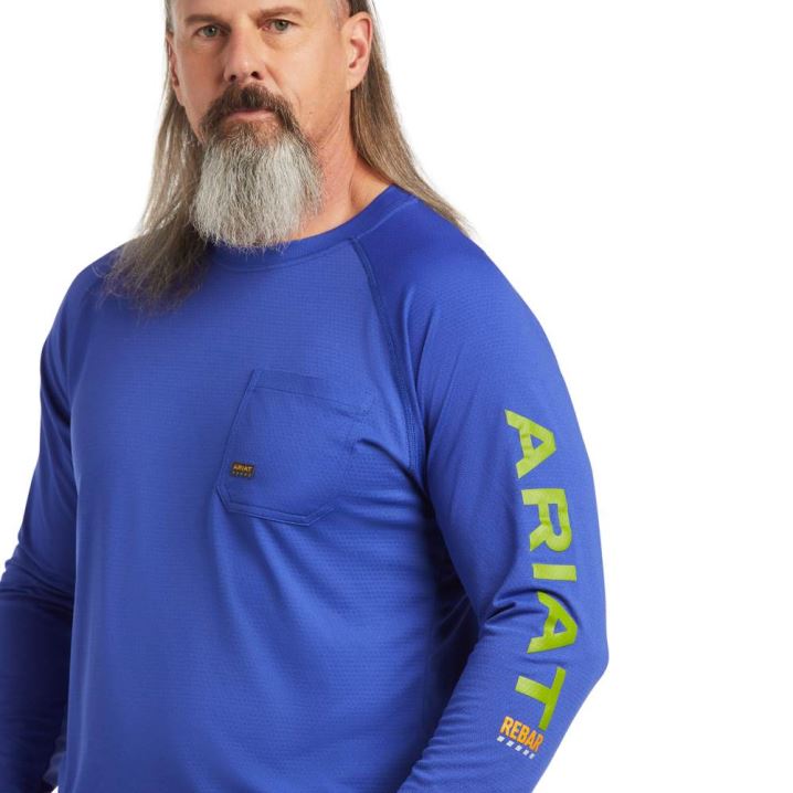 Ariat Rebar Heat Fighter T-Shirt Kraljevsko Modra | YGrfMErZ