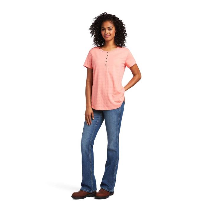 Ariat Rebar Henley T-Shirt Summer Melon | T4DY1I3A