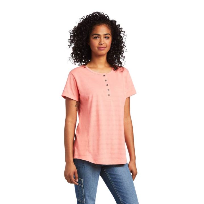 Ariat Rebar Henley T-Shirt Summer Melon | T4DY1I3A