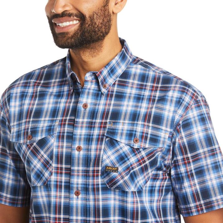 Ariat Rebar Made Tough DuraStretch Work Shirt Cobalt Plaid | FidSSaRm