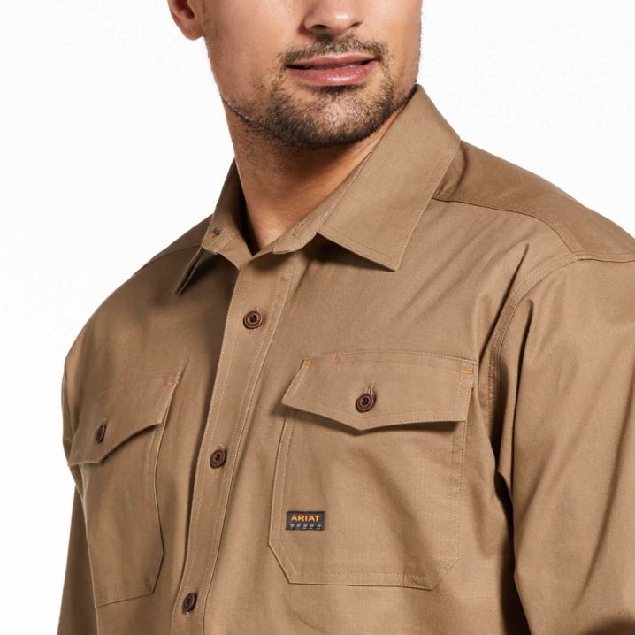 Ariat Rebar Made Tough DuraStretch Work Shirt Kaki | RxXcS6Ru