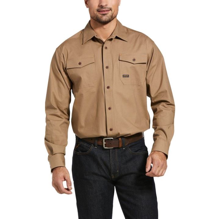 Ariat Rebar Made Tough DuraStretch Work Shirt Kaki | RxXcS6Ru