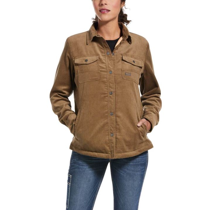 Ariat Rebar Sherpa-lined Corduroy Shirt Jacket Kaki | fqsZOdVc