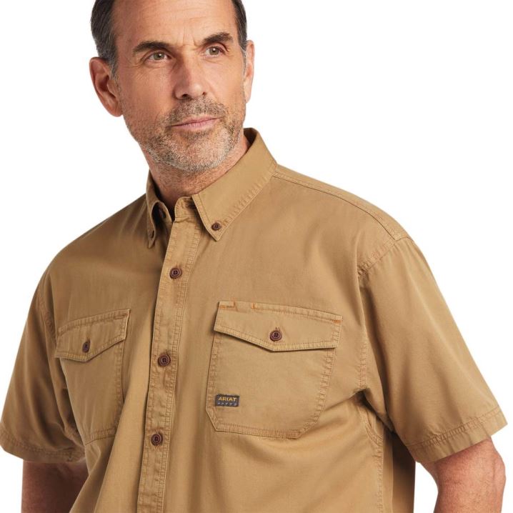 Ariat Rebar Washed Twill Work Shirt Kaki | twhpHfmS