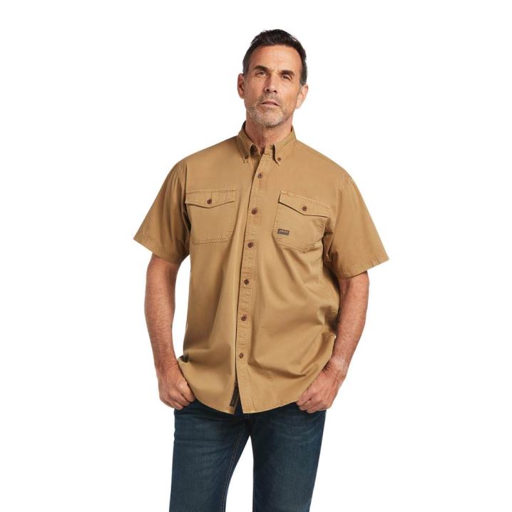 Ariat Rebar Washed Twill Work Shirt Kaki | twhpHfmS