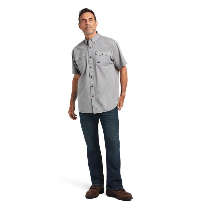 Ariat Rebar Washed Twill Work Shirt Srebrne | A34vb9Av