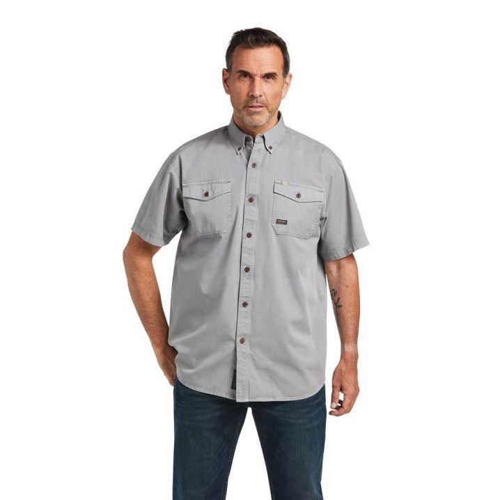 Ariat Rebar Washed Twill Work Shirt Srebrne | A34vb9Av