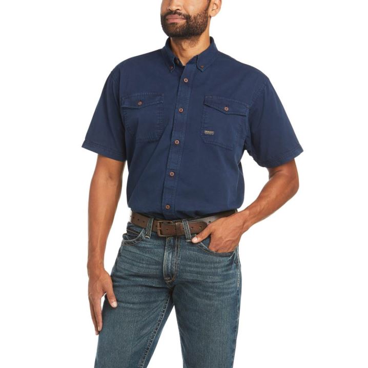 Ariat Rebar Washed Twill Work Shirt Temno Modre | NIvtcb2o