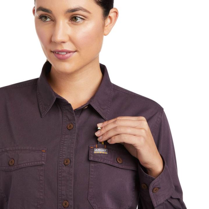 Ariat Rebar Washed Twill Work Shirt Vijolične | EKfuuuGH