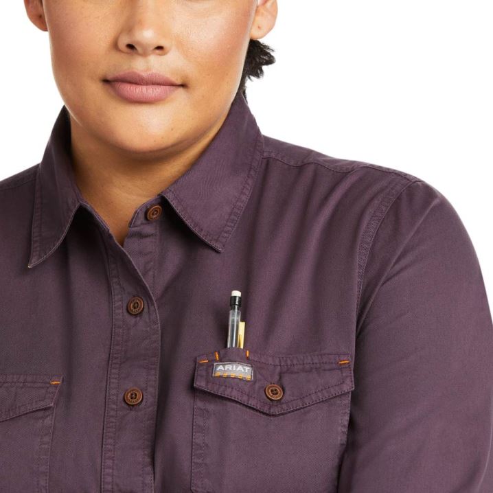 Ariat Rebar Washed Twill Work Shirt Vijolične | EKfuuuGH