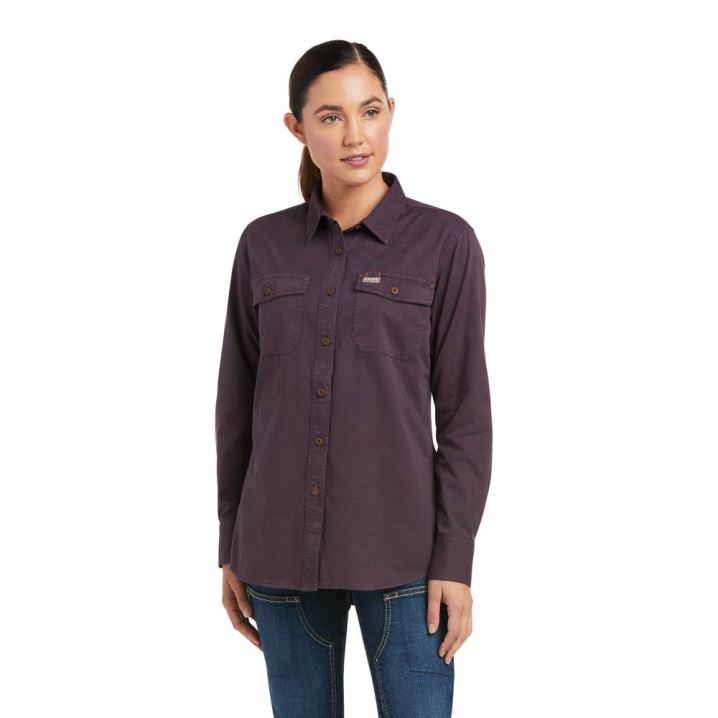 Ariat Rebar Washed Twill Work Shirt Vijolične | EKfuuuGH