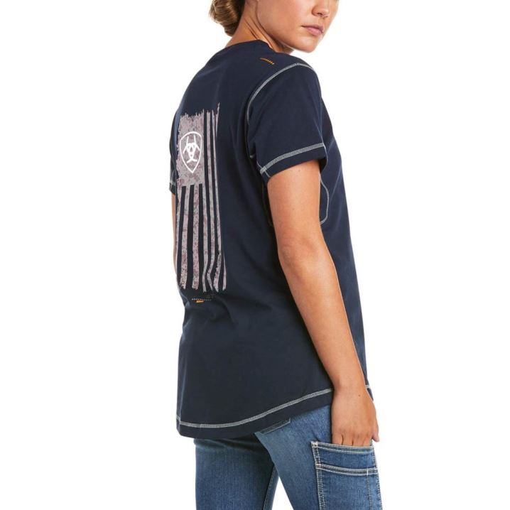 Ariat Rebar Work Woman Camo Flag T-Shirt Temno Modre | Vwf7ZjuH