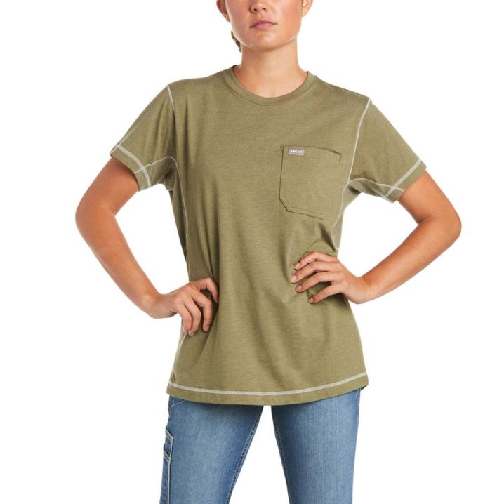 Ariat Rebar Work Woman Camo Flag T-Shirt Olivno Zelene | y2zjjymd