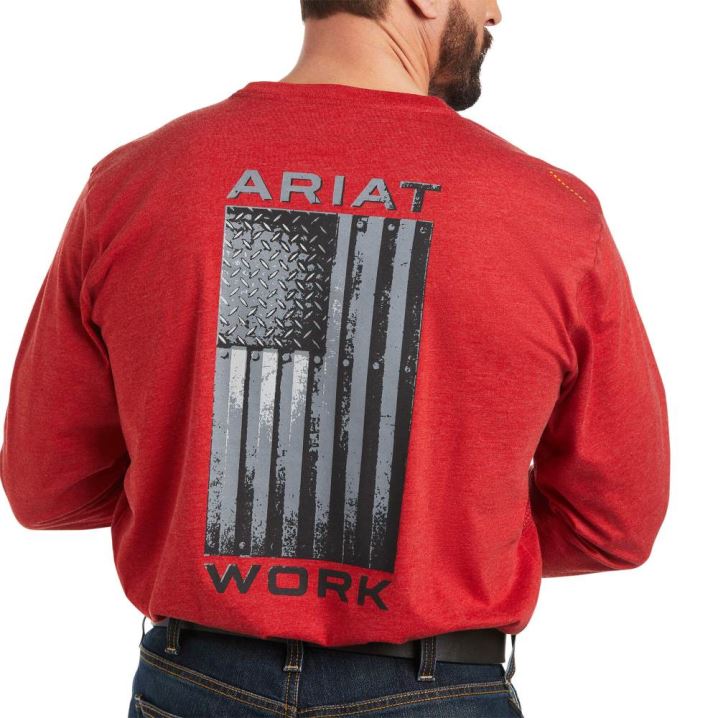 Ariat Rebar Workman Alloy Flag Grafične T-Shirt Rdeče | AmOoKuVm