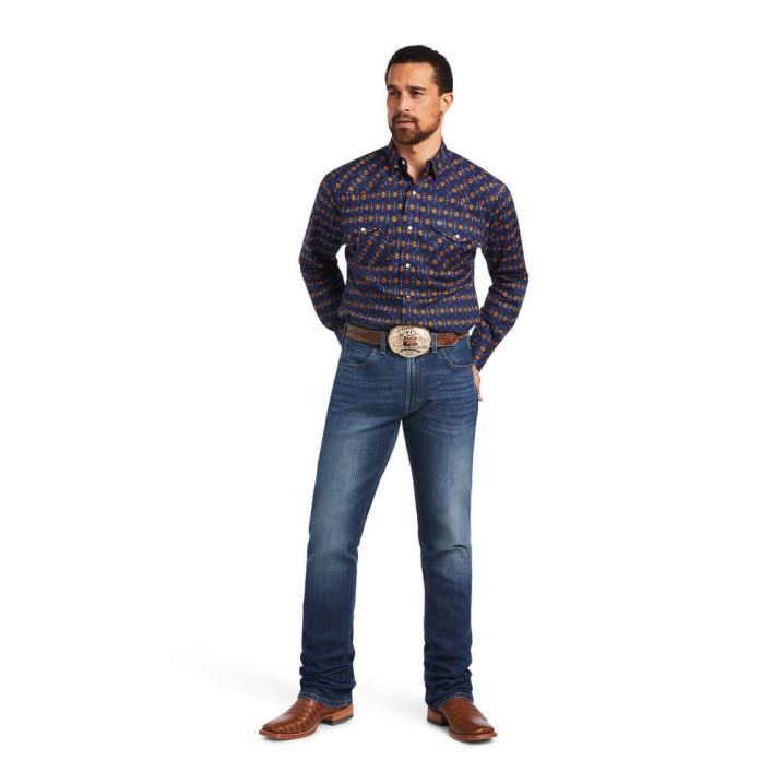 Ariat Relentless Steeled Stretch Classic Fit Snap Shirt Temno Modre | 9ToXIrqI