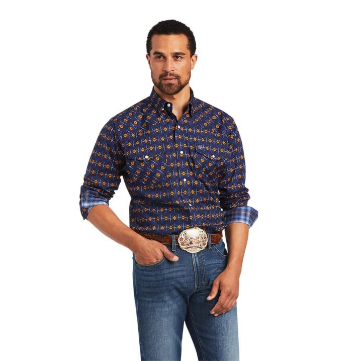 Ariat Relentless Steeled Stretch Classic Fit Snap Shirt Temno Modre | 9ToXIrqI