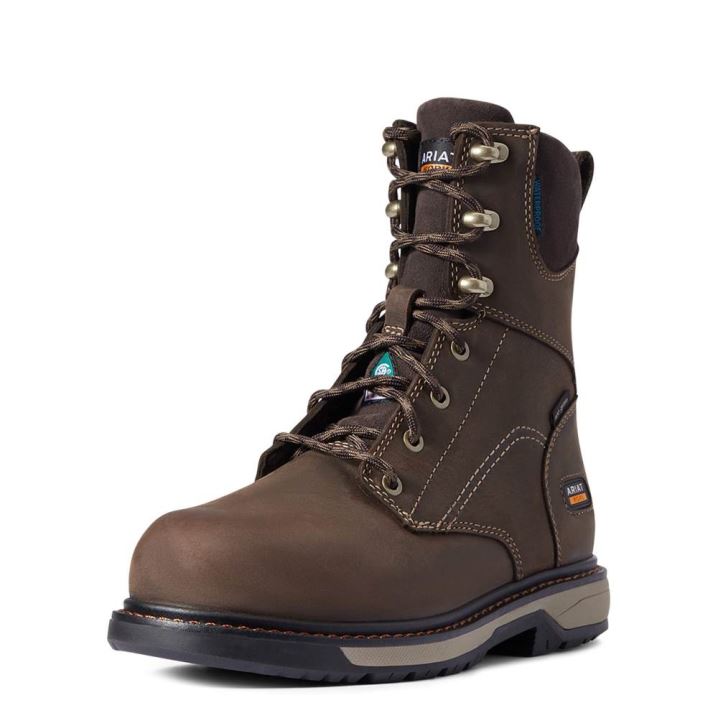 Ariat Riveter 8" CSA Glacier Grip Waterproof 400g Composite Toe Work Boot Temno Rjave | Rsgpu49j