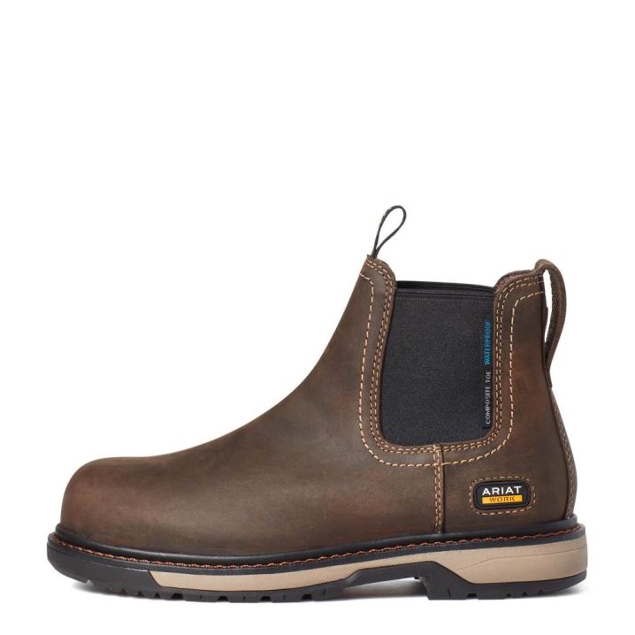 Ariat Riveter Chelsea CSA Waterproof Composite Toe Work Boot Temno Rjave | z7HjWFbH