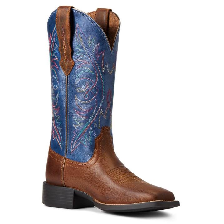 Ariat Round Up Wide Square Toe StretchFit Western Boot Rjave | V0JJIb9G