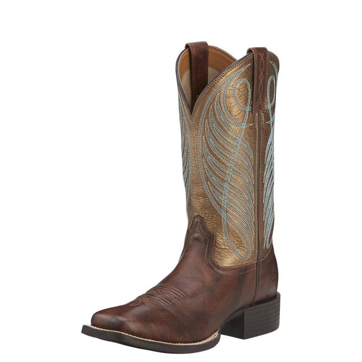 Ariat Round Up Wide Square Toe Western Boot Rjave | osELZ69Y