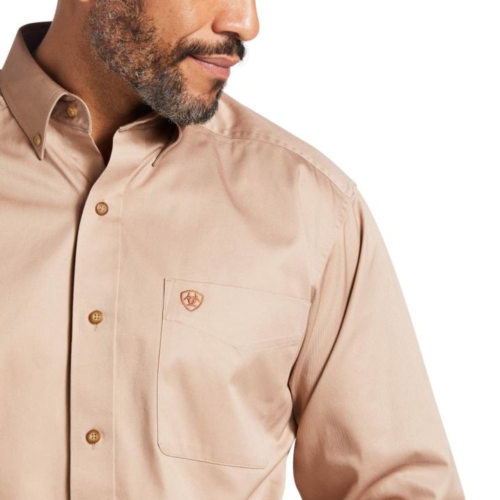 Ariat Solid Twill Classic Fit Shirt Kaki | Lxks6VJV