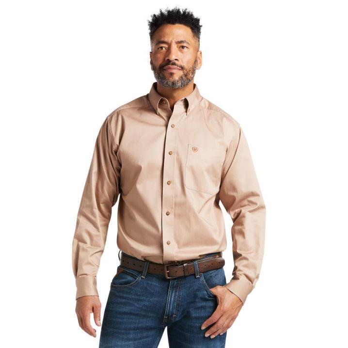 Ariat Solid Twill Classic Fit Shirt Kaki | Lxks6VJV