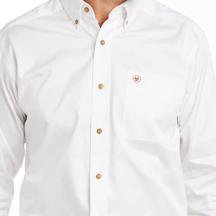 Ariat Solid Twill Fitted Shirt Bele | C7Th0tVY