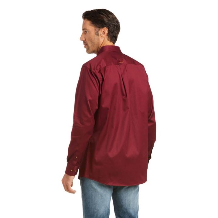 Ariat Solid Twill Fitted Shirt Bordo | 49T0nDPc