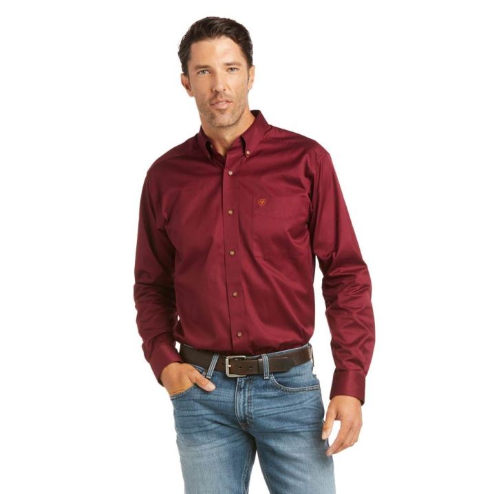 Ariat Solid Twill Fitted Shirt Bordo | 49T0nDPc