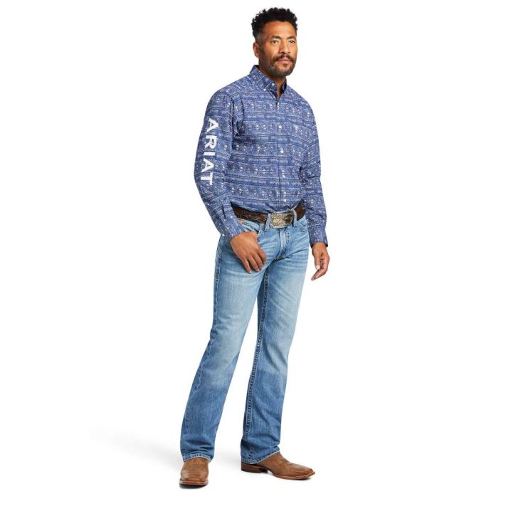 Ariat Team Justin Classic Fit Shirt Modre | wOdo3Osc