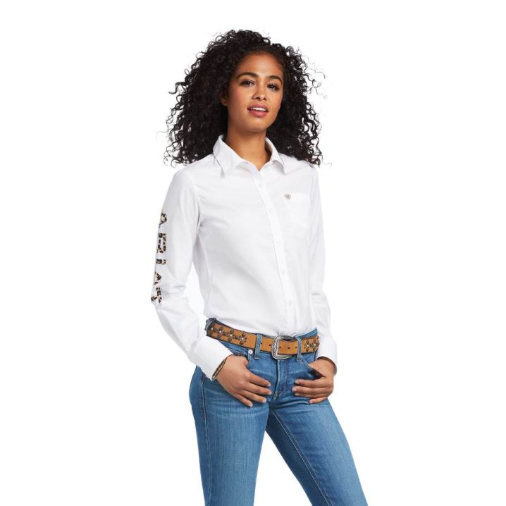 Ariat Team Kirby Stretch Shirt Bele Leopárd | 6erws9eb