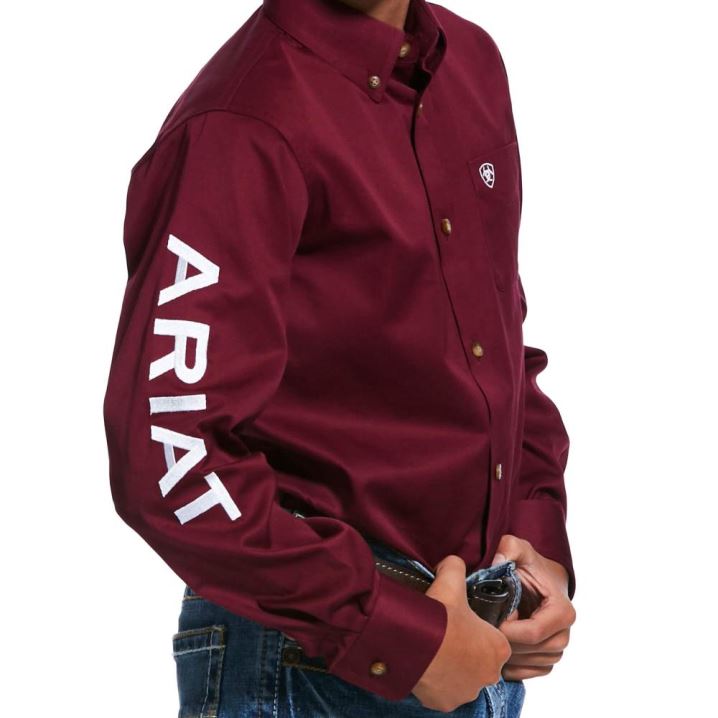 Ariat Team Logo Twill Classic Fit Shirt Bordo Bele | roxFRWGX