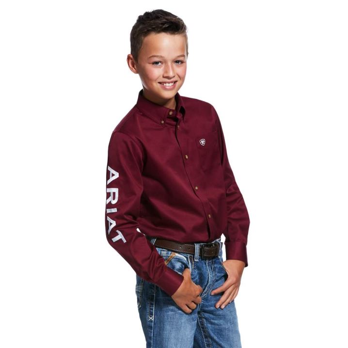 Ariat Team Logo Twill Classic Fit Shirt Bordo Bele | roxFRWGX