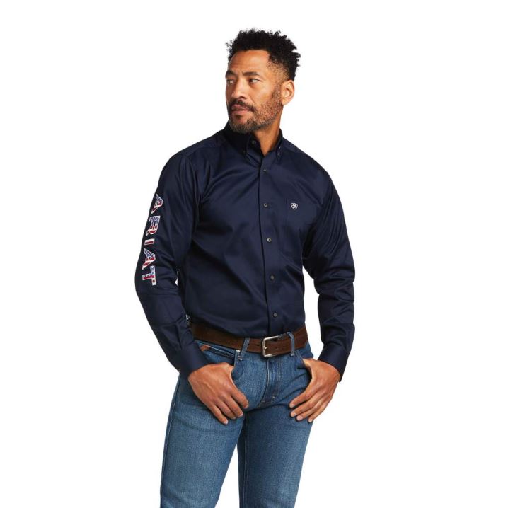 Ariat Team Logo Twill Fitted Shirt Temno Modre | 4SQQWWIU