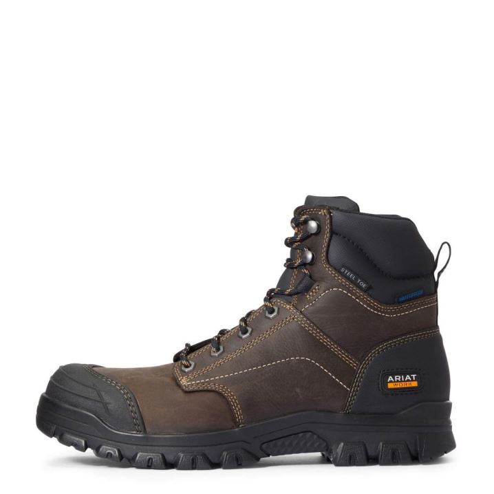 Ariat Treadfast 6" Waterproof Steel Toe Work Boot Temno Rjave | rLk7fBCV