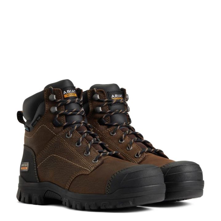 Ariat Treadfast 6" Waterproof Steel Toe Work Boot Temno Rjave | uZVaRFjJ