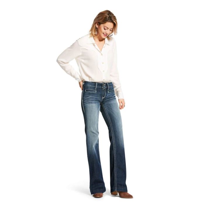 Ariat Trouser Mid Rise Stretch Entwined Wide Leg Jean Marine | 19W7rz7d