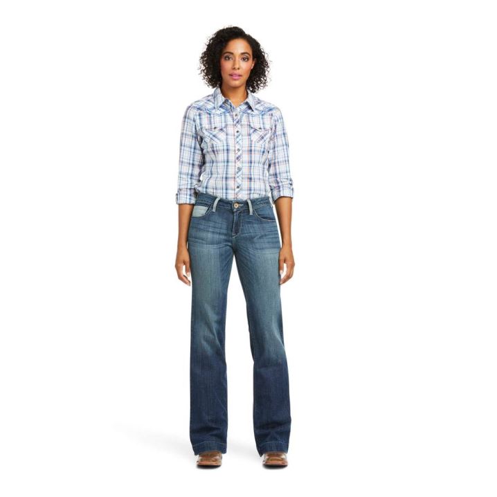 Ariat Trouser Perfect Rise Angela Wide Leg Jean Modre | 7pbwsrI6