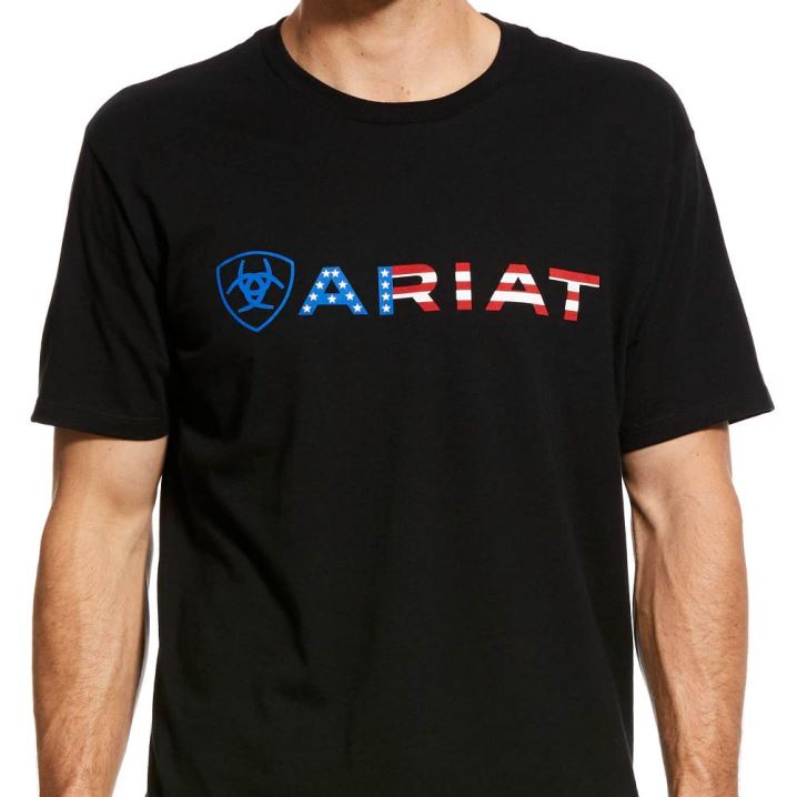 Ariat USA Wordmark T-Shirt Črne | JZMFEN1U